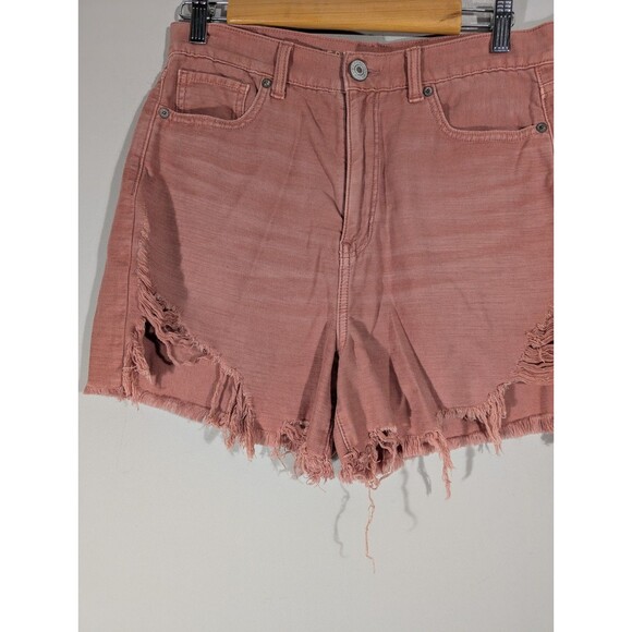 American Eagle Womens Pink Distressed Highest Rise Mom Shorts Sz 8 Boho Festival - Picture 5 of 8